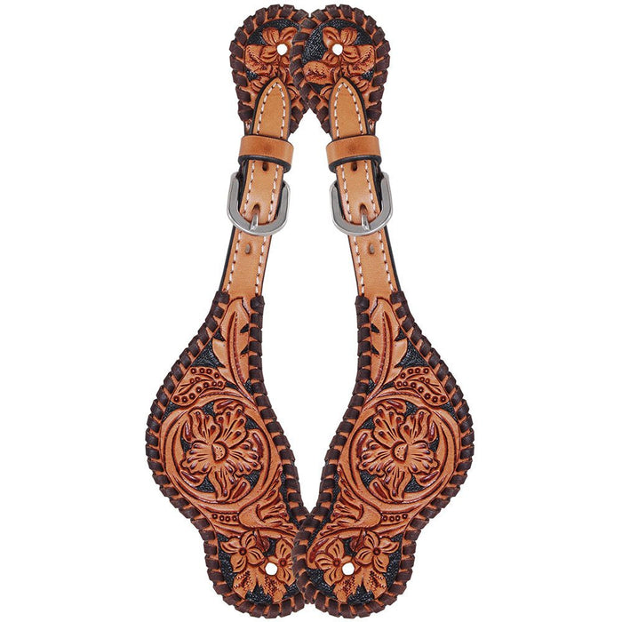Floral and Brown Whipstitch Ladies Spur Straps