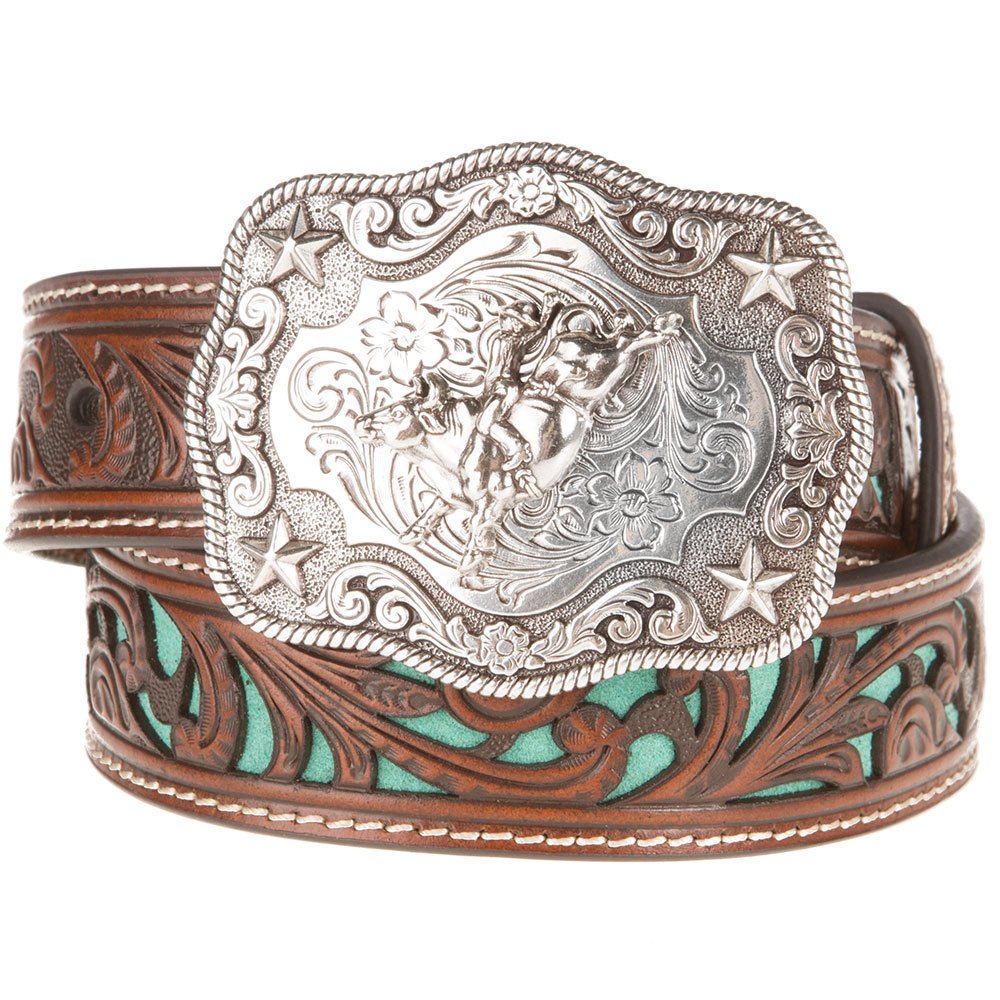 Boys Brown Belt With Turquoise Inlay Scroll
