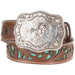 Boys Brown Belt With Turquoise Inlay Scroll