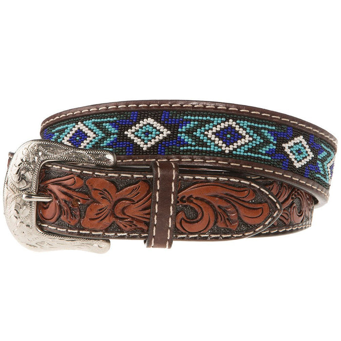Mens Brown Belt With Blue And Turquoise Beading XIBB101