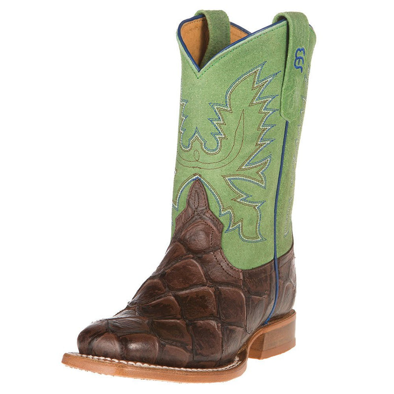 Horsepower Kids Chocolate Filet of Fish Green Top Western Boot