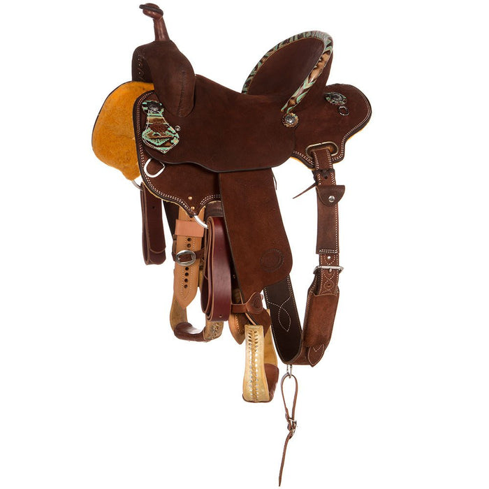 Competitor Series Chocolate Roughout Barrel Saddle w/ Turq Accents