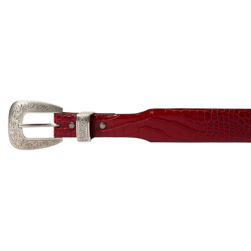 Gem Dandy Accessories Women's Red Italian Leather Croc Belt