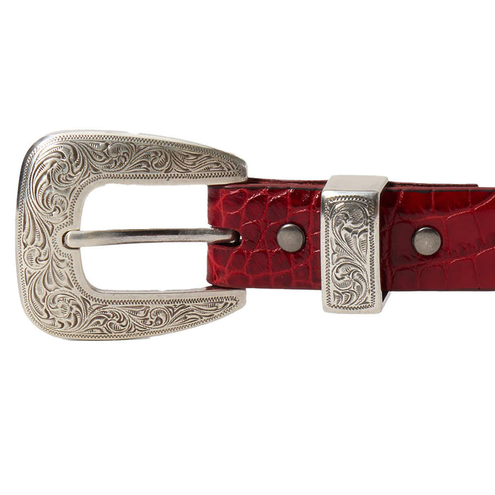 Gem Dandy Accessories Women's Red Italian Leather Croc Belt