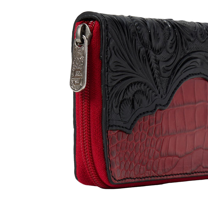 Gem Dandy Accessories Red & Black Croco Embossed Leather Wallet
