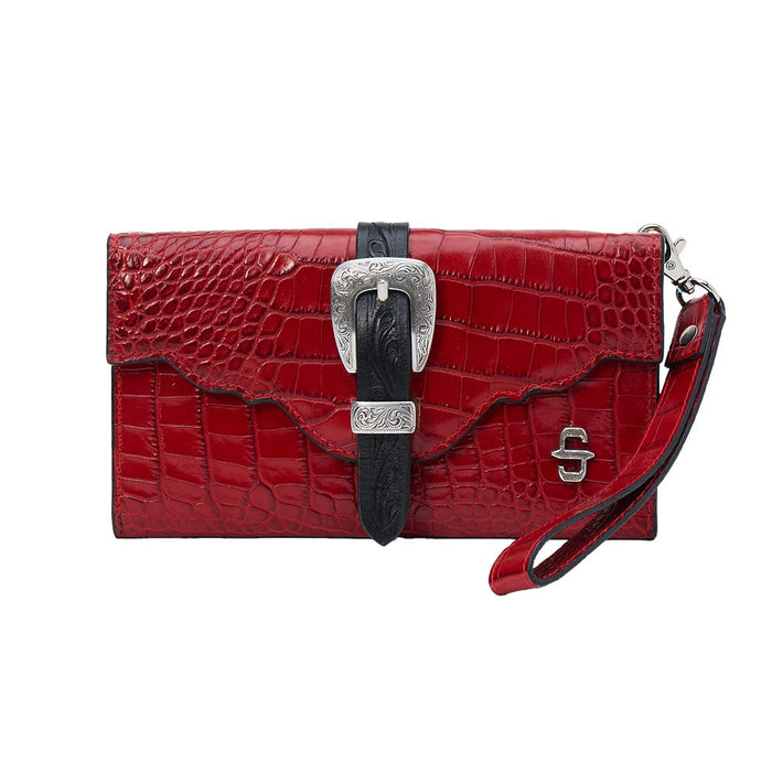 Gem Dandy Accessories Red Croco Embossed Leather Clutch