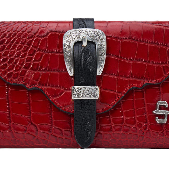 Gem Dandy Accessories Red Croco Embossed Leather Clutch