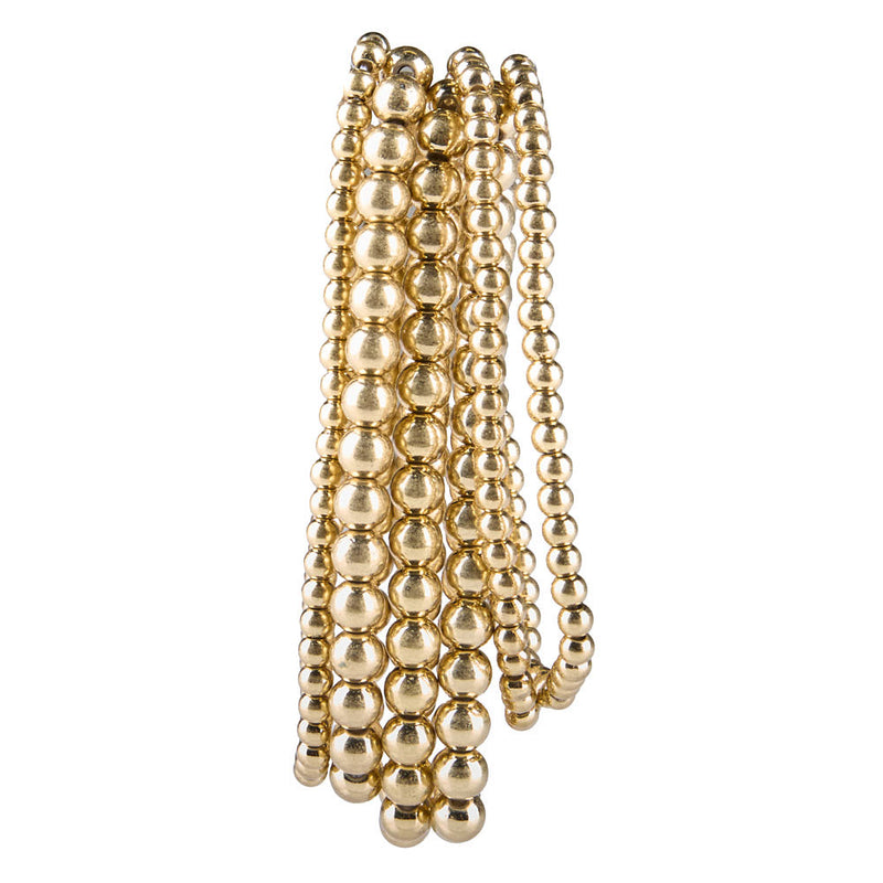 NRS Brushed Gold Beaded Stretch Bracelet Set