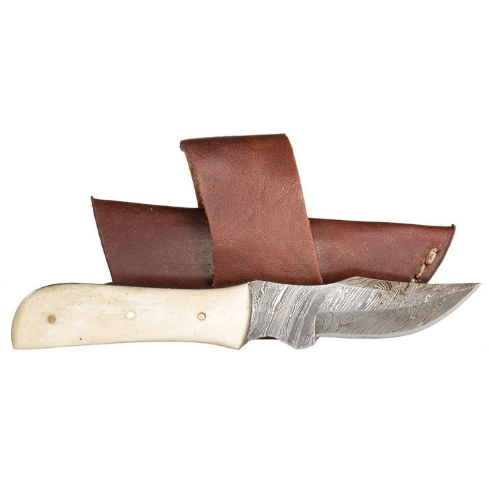 Damascus Mini Bone Handle Knife w/Sheath
