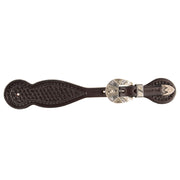 Dark Basket Stamped Spur Straps with a Silver Bar Heel Buckle Set