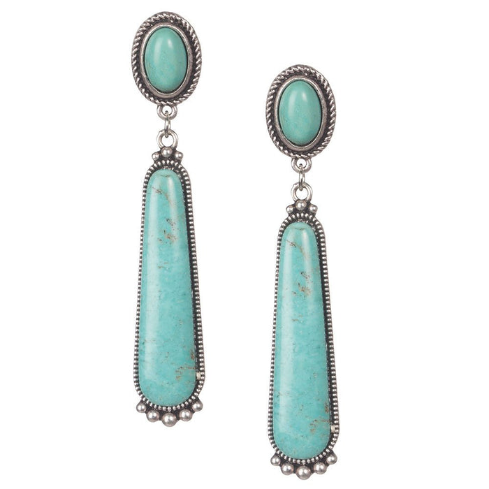 Round Turquoise Post With Long Turquoise Stone Earrings