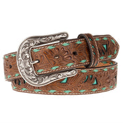 Ladies 1.5" Belt with Turquoise Underlay and Buckstitch