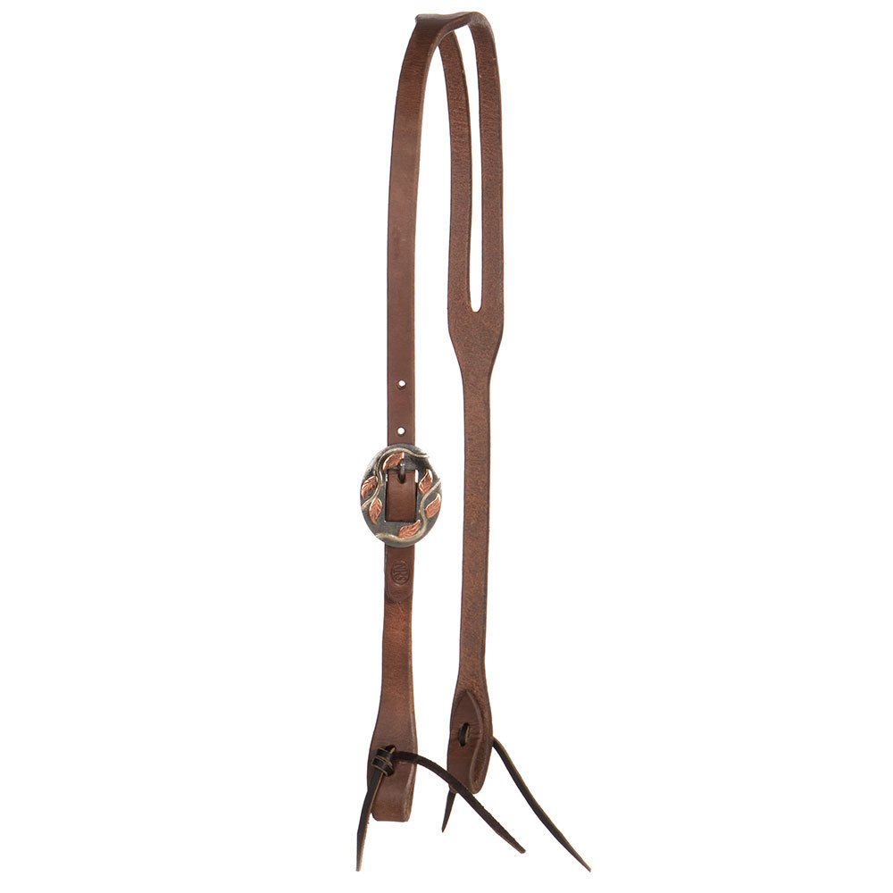 NRS Tack 5/8in. Oiled Slot Ear Headstall with a Vine Buckle