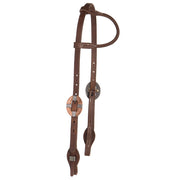 Oiled 5/8 Inch Box Loop Single Ear Headstall with Copper Bar Buckles