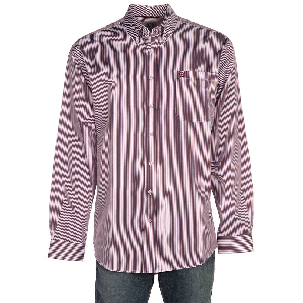 Cinch Men's Burgundy Stripe Long Sleeve Button-Down Shirt