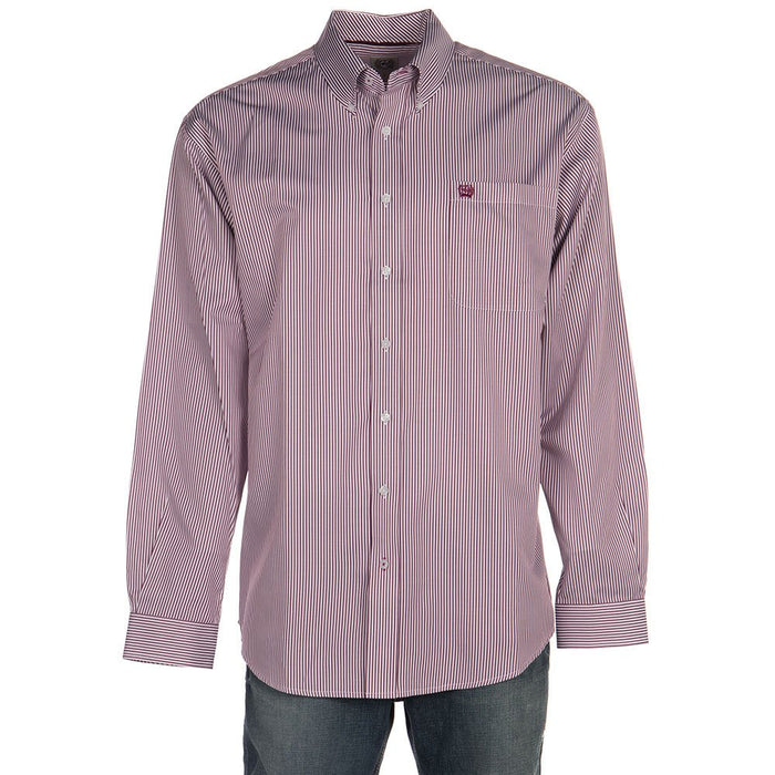 Cinch Mens Burgundy Tencel Stripe Long Sleeve Button-down Shirt Cinch Mens Burgundy Tencel Stripe Long Sleeve Button-down Shirt