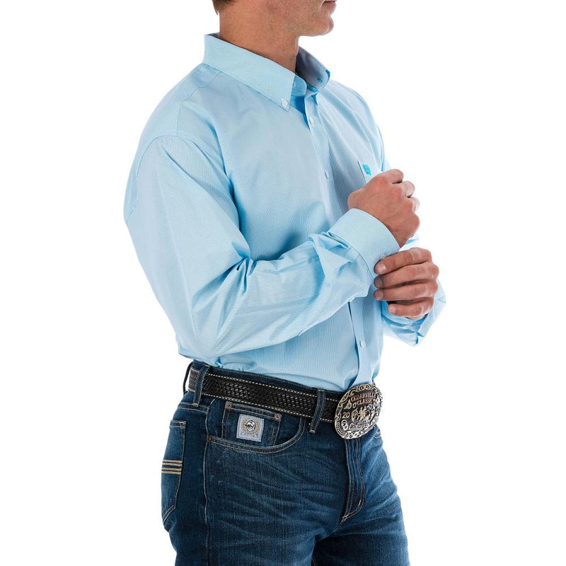 Mens Light Blue Tencel Stripe Button Shirt