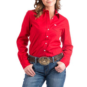 Ladies Red Long Sleeve Button Down Shirt