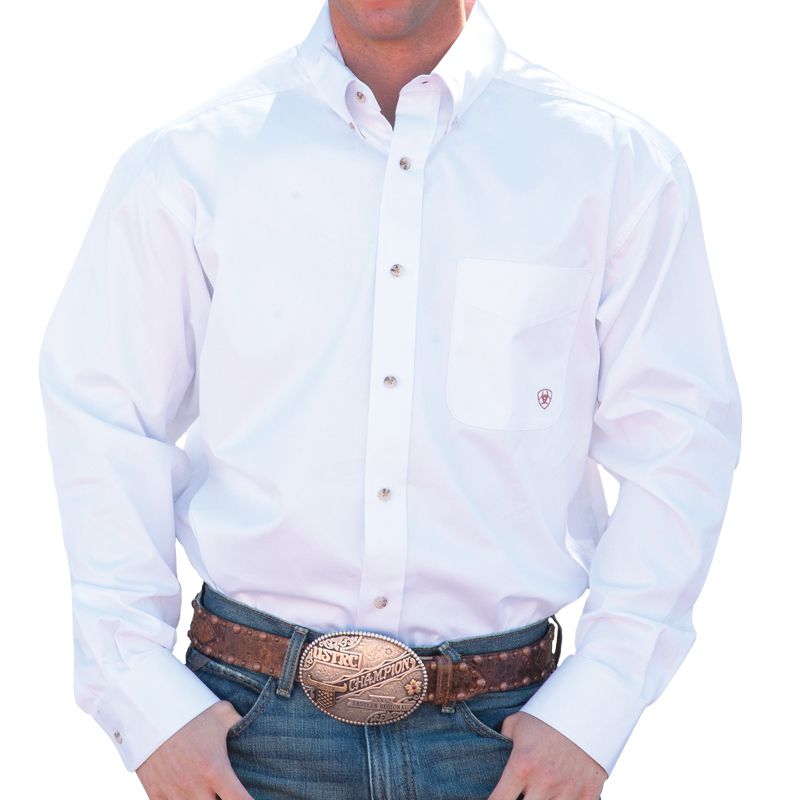 Men's Solid Twill Button Down White Shirt
