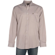 Long Sleeve Khaki Classic Fit Striped Button Down