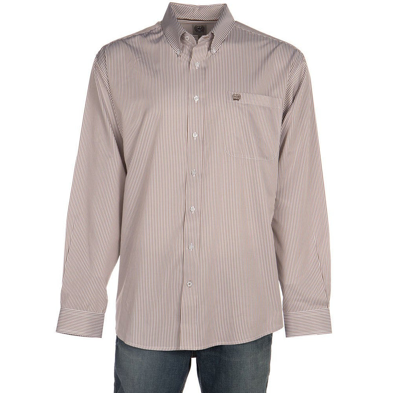 Long Sleeve Khaki Classic Fit Striped Button Down