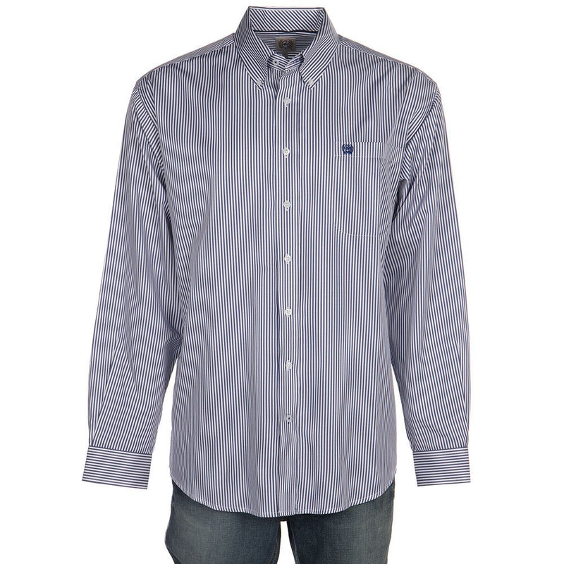 Mens Long Sleeve Royal Blue Classic Fit Striped