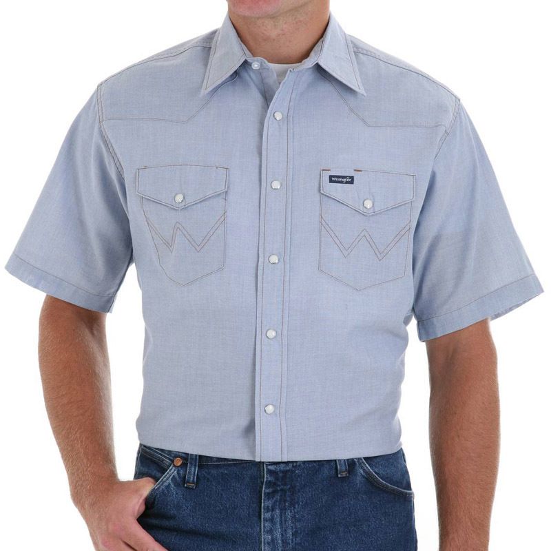 Wrangler Men's Short Sleeve Chambray Western Work Shirt - 16