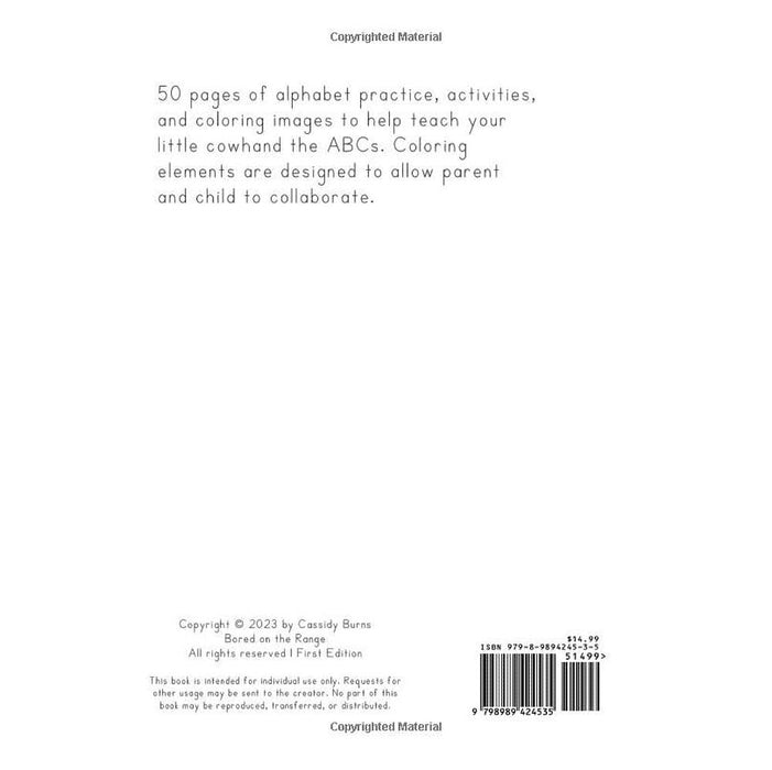 Bored On The Range Llc Rodeo Pre K/Kindergarten ABC Workbook