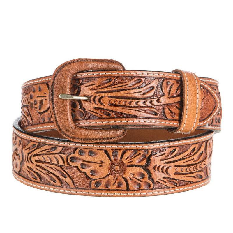 1.5" Russet Sheridan Floral Tooled Belt