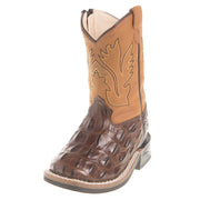 Boys Toddler Brown Horn Back Gator Tan Canyon Cowboy Boots