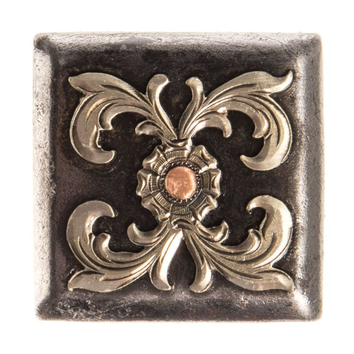 1 1/2in Square Floral Chicago Screw Concho