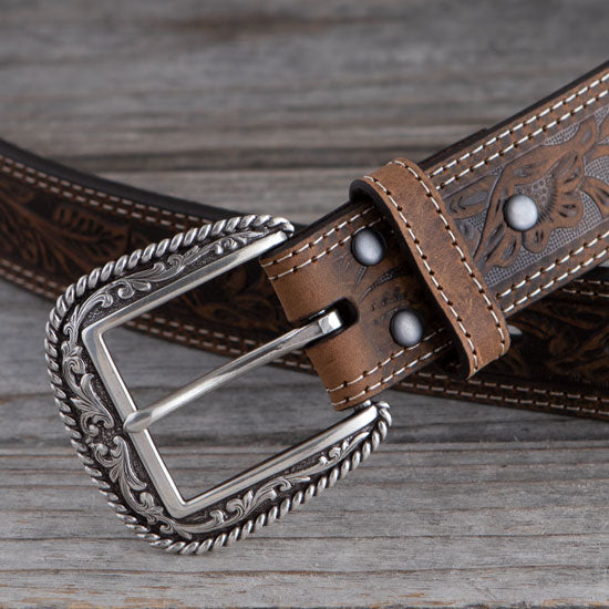 Ariat Men's 1 1/2in. Brown Tooled Double Stitch Belt