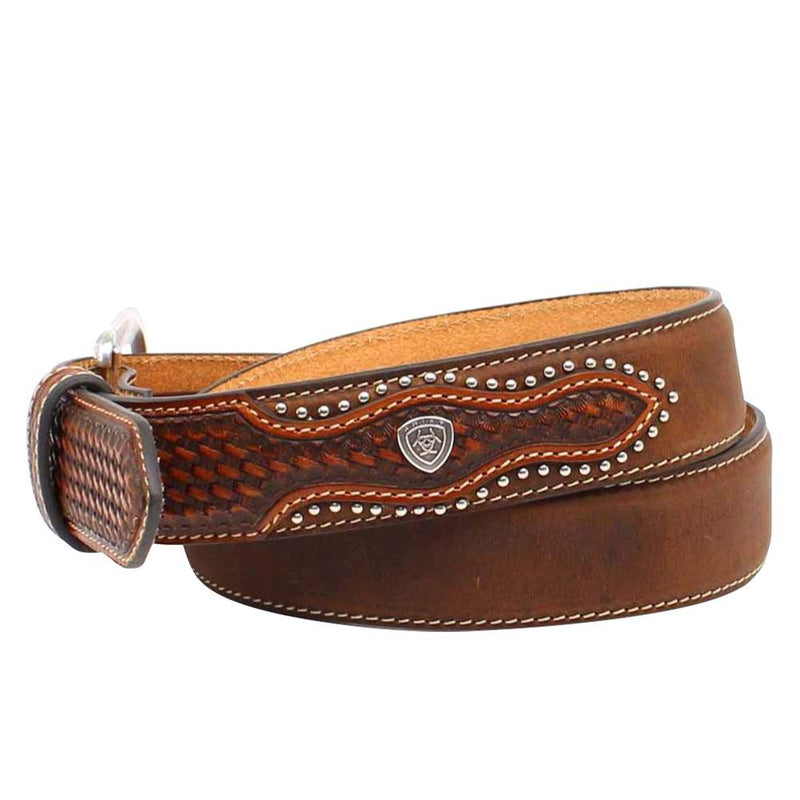 Men's Ariat Brown Leather Belt with Basketweave Tabs