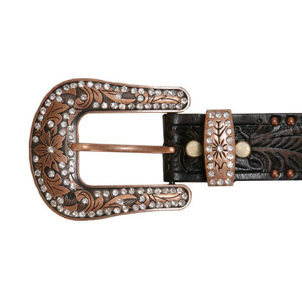 Brown Medallion Antique Bronze Studded Floral Buckle Western Statement Belt  NWT Shyanne Women main image 2
