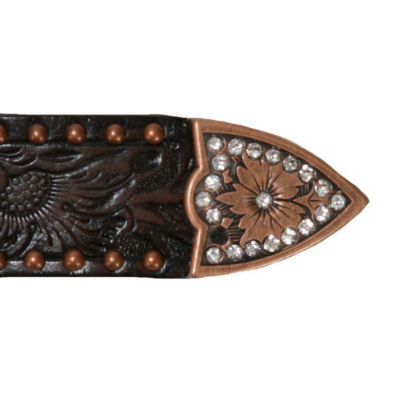 3-D Ladies 1 1/2in Brown Floral Belt with Bronze Studs
