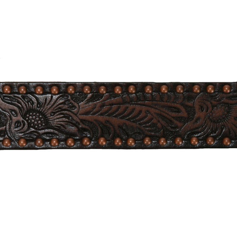 3-D Ladies 1 1/2in Brown Floral Belt with Bronze Studs