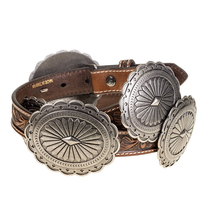 Women's Brown Tooled Leather Concho Belt