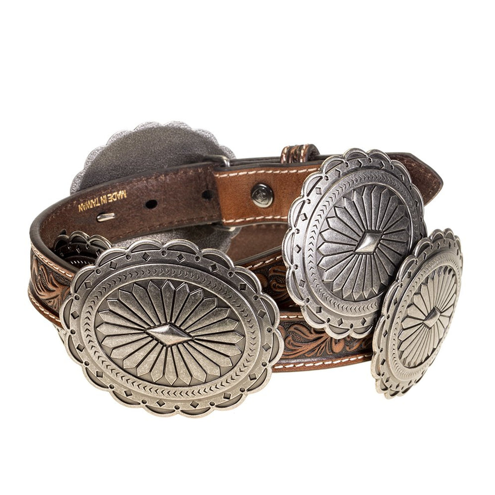 Women's Brown Tooled Leather Concho Belt — NRS