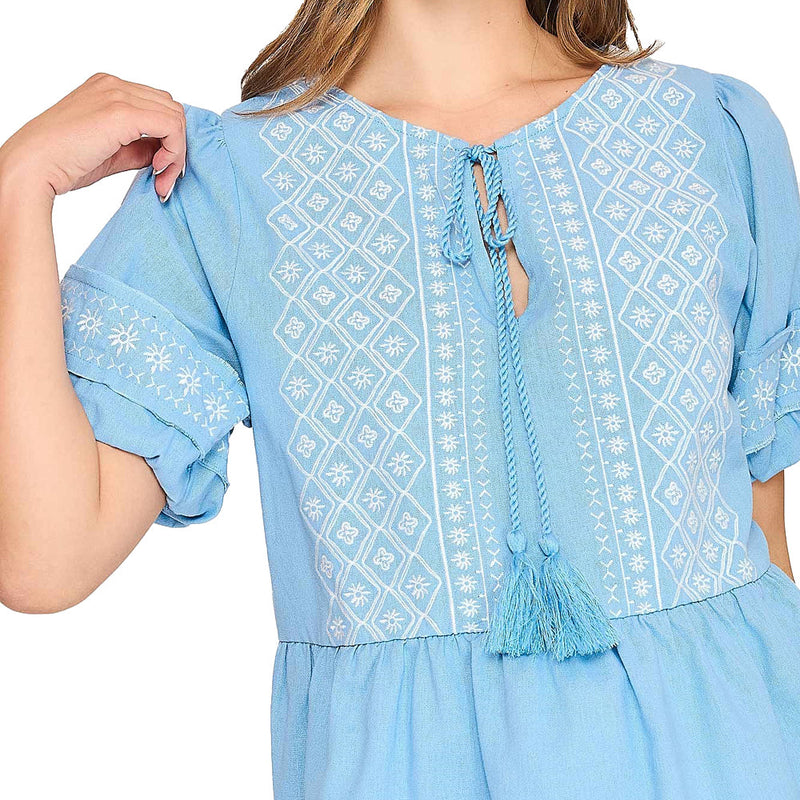 Umgee Usa Inc. Women's Chambray Embroidered Peplum Top