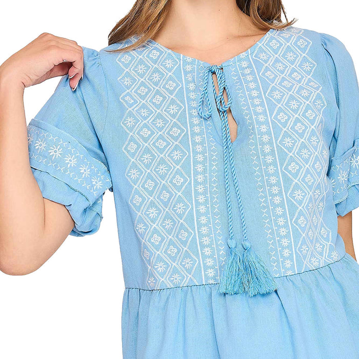 Umgee Usa Inc. Women's Chambray Embroidered Peplum Top