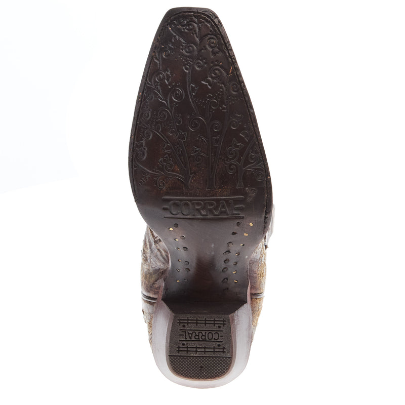 Corral Women`s Brown Inlay and Flowered Embroidery 13In Studs and Crystals Boot