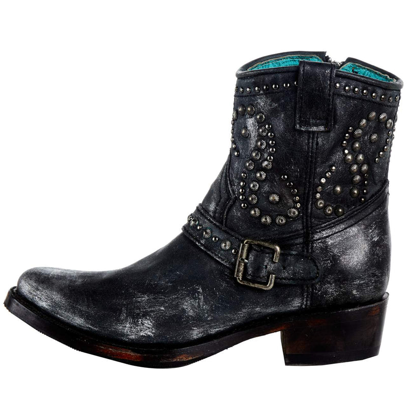 Corral Women's Black Harness Studs Ankle Boot Round Toe