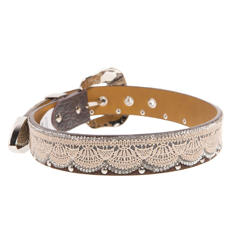 Girl's 1in Brown/Tan Lace Belt w/Clear Studs