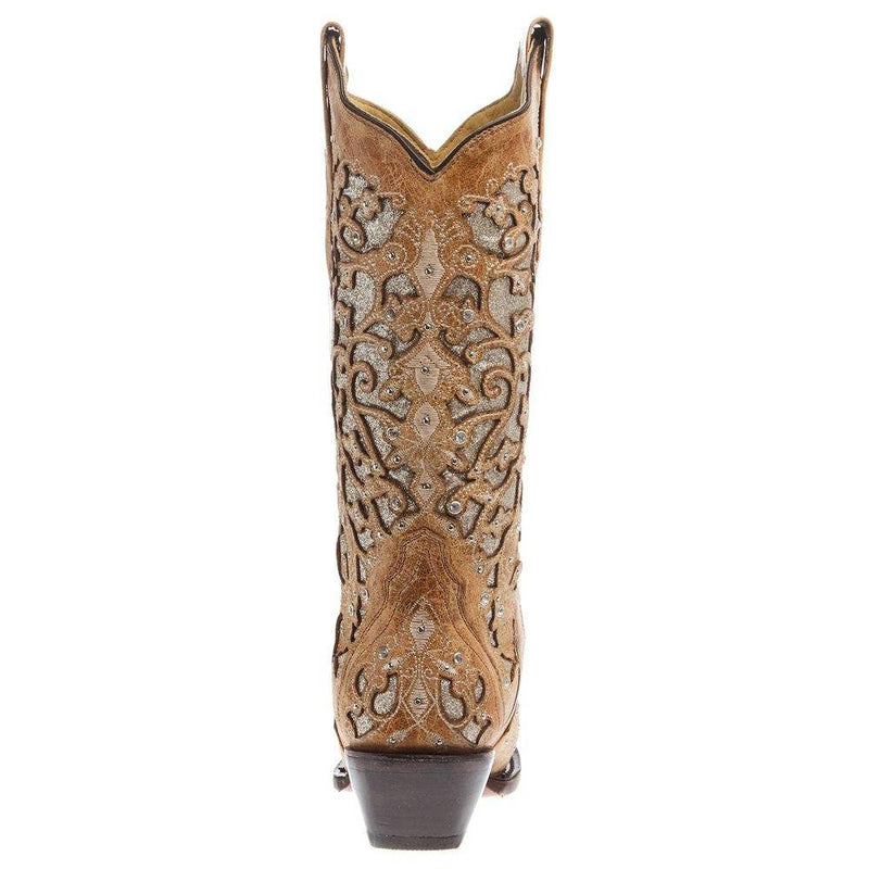 Corral Women`s Beige Inlay Studs & Crystal Snip Toe Boot