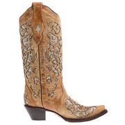 Corral Women`s Beige Inlay Studs & Crystal Snip Toe Boot