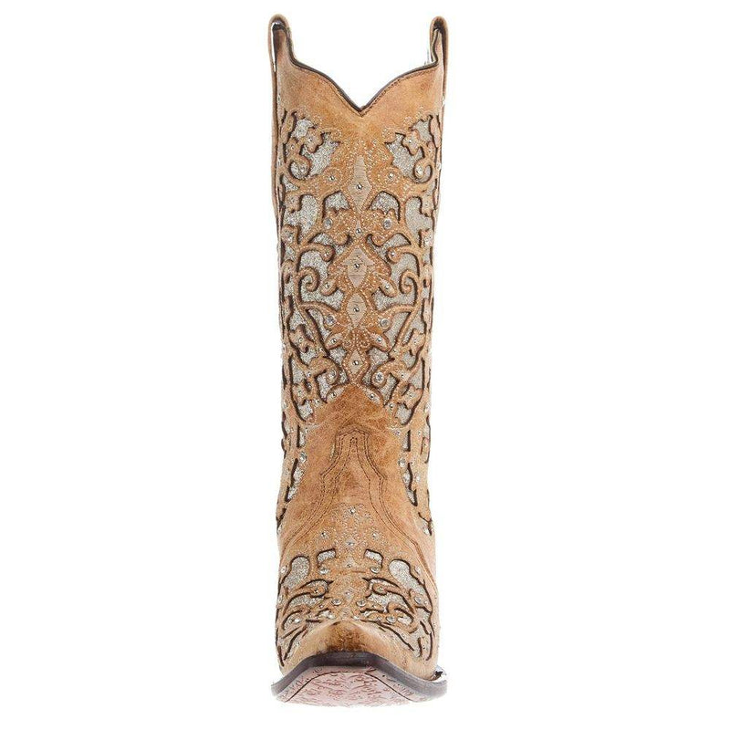 Corral Women`s Beige Inlay Studs & Crystal Snip Toe Boot