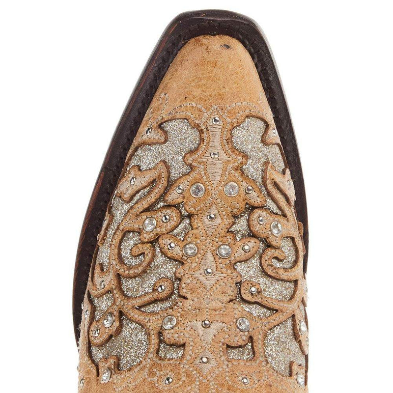 Corral Women`s Beige Inlay Studs & Crystal Snip Toe Boot