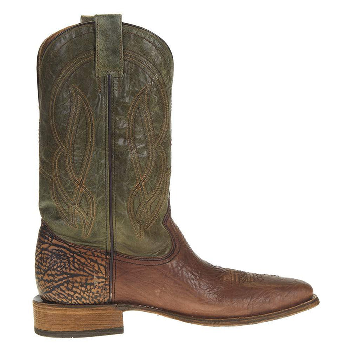 Corral Mens Brown Bull Shoulder Green Top Sq Toe Boot