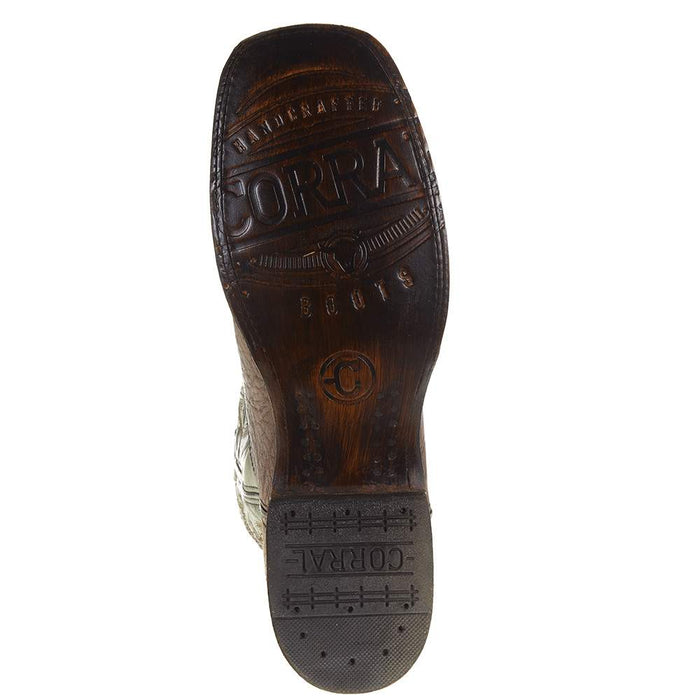 Corral Mens Brown Bull Shoulder Green Top Sq Toe Boot