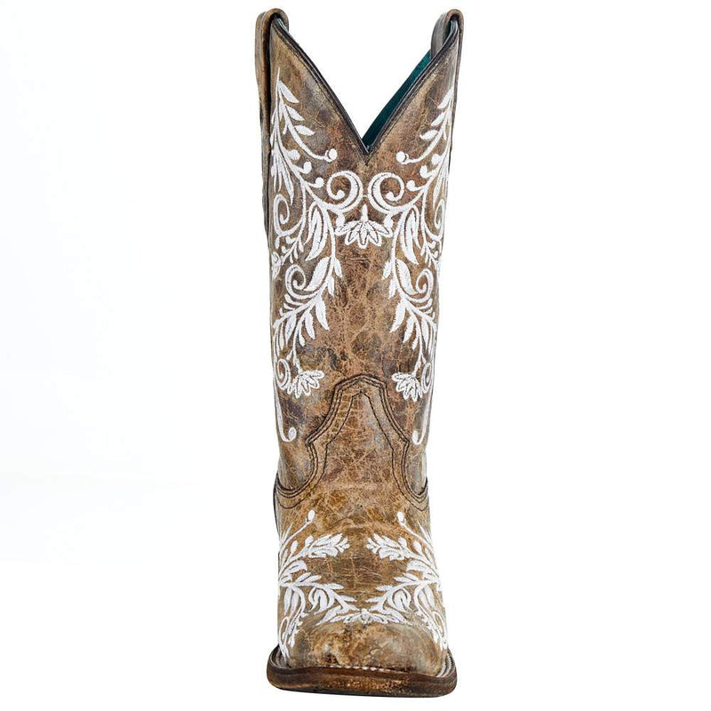Corral Womens Brown/White Embroidered Square Toe Boot